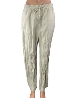 Zara Beige High Rise Elastic Waist Drawstring Lounge Straight Trousers Pants L